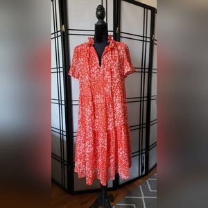 DKNY Women's Dress Red and White Floral Print